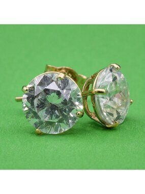 Vintage 10K Gold Moissanite Stud Earrings Minimalist Luxe Solitaire Jewelry